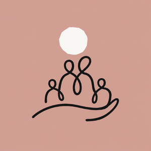 Ilustración de una familia sostenida por una mano